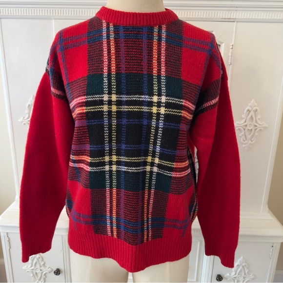 Vintage Crazy Horse 100% Pure Wool 
Tartan Plaid Crew Neck Pullover Swea… - Picture 1 of 11